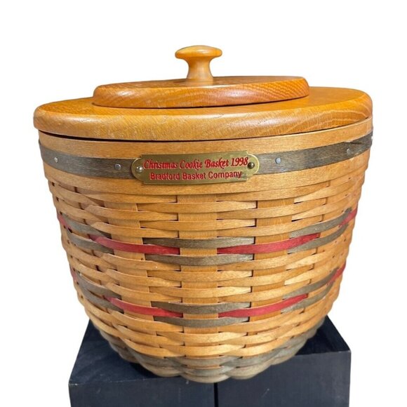 Vintage 1998 Bradford Basket Company Bread Cookie Basket Wood W/ Lid - Picture 1 of 10